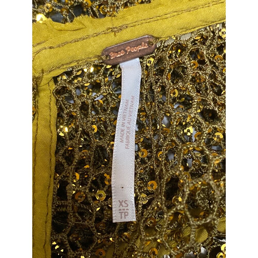 Free People Sparks Fly Women's Sequin Sheer Mesh Net Long Sleeve Blouse Top XS - Picture 5 of 6